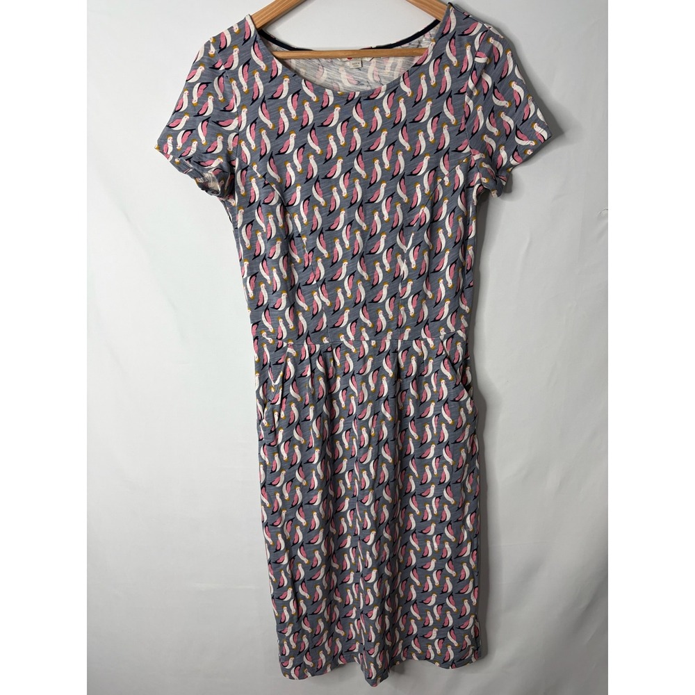 Boden Cockatoo Bird Print Dress Sz 4 US Cotton Jersey Pocket Casual Boho UK 8R